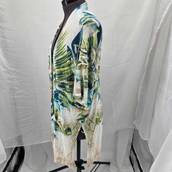 630-28 Chicos open front Tropical Palm Floral Cardigan Kimono Size 2 (12, LG) - Picture 4 of 9